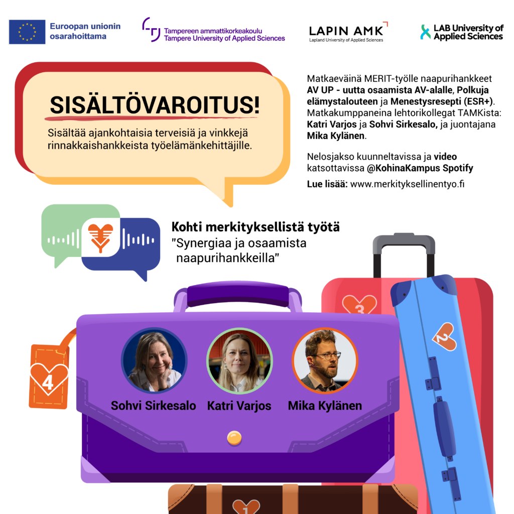 Mainos podcastin neljännestä jaksosta, jossa on esiintyjinä Mika Kyläsen lisäksi Katri Varjos ja Sohvi Sirkesalo.